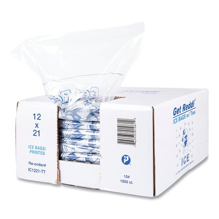 Inteplast Group Ice Bags, 1.5 mil, 12" x 21", Clear, PK1000 IC1221-TT